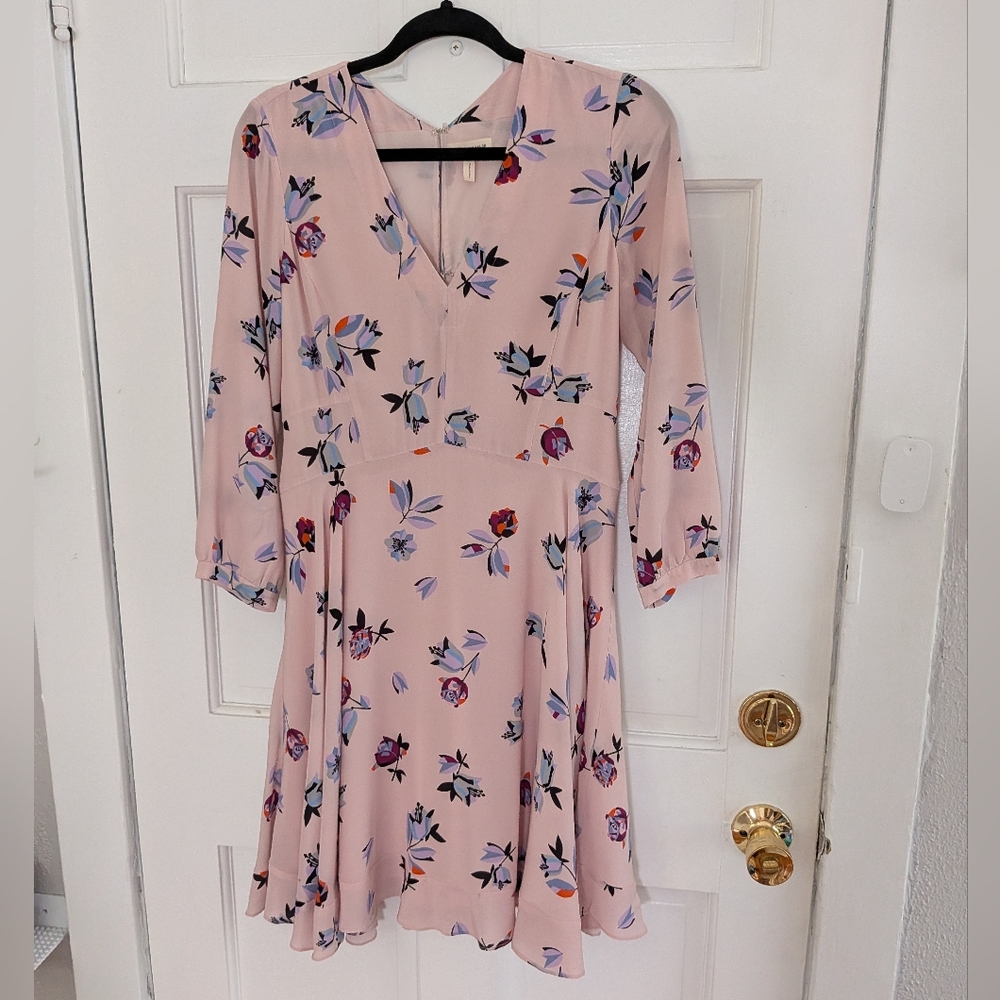 Rebecca Taylor Pink Silk Floral Fit & Flare Dress Small - Picture 2 of 6